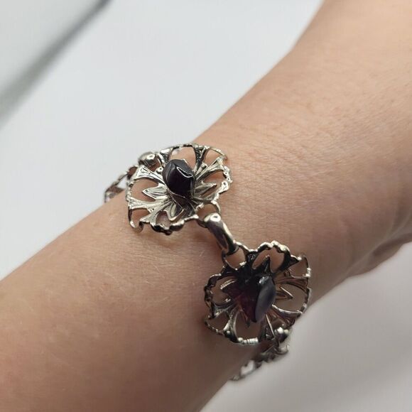 Raw Garnet And Stelring Silver Western Style Bracelet 7.5in - Picture 7 of 7